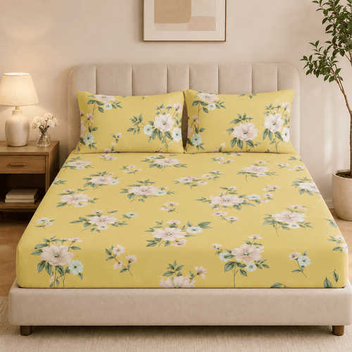 Super Soft Daisy Blue Design Double Bedsheet ( 90*100inch, King )