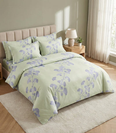 Soft Ac Comforter Set Blue Leaf Design (90x100 Inch)