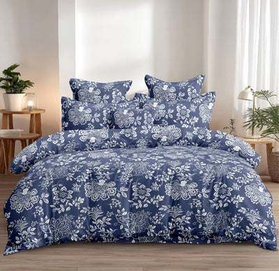 Blue Botanical Floral 7D Comforter set ( 90x100 inch)