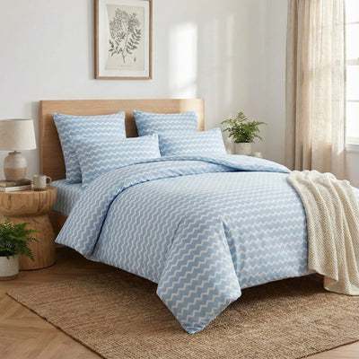 Super Soft Wave Blue Design Ac Comforter Set (4 pc Set, king Size)