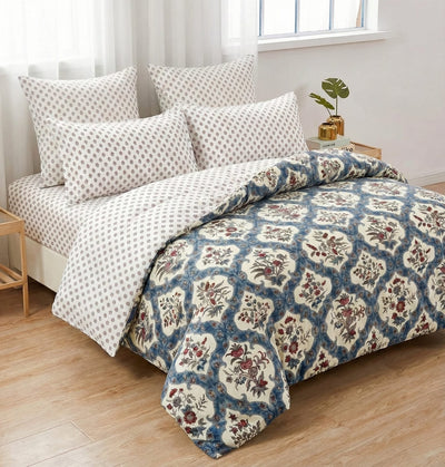 Reversible Soft Ac Comforter Set Royal Floral Design ( 90x100 Inch )