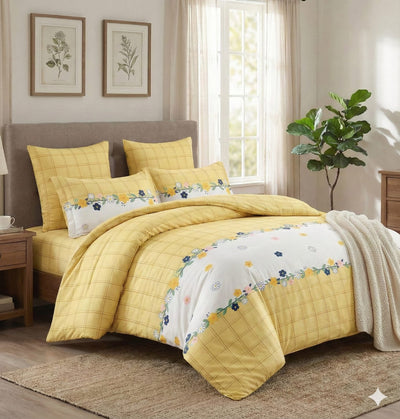 Super Soft Yellow Line Design Ac Comforter Set ( 90x100 Inch )