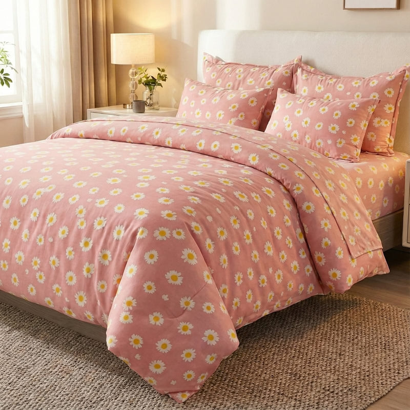 Pink Flower AC Comforter Set β Lightweight 4 Pc King Size 90x100
