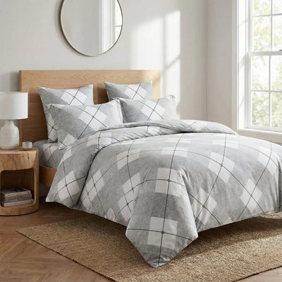 Super Soft Ac Comforter Set Grey Diamond Grid Design (90x100 inch)
