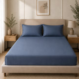 Super Soft Plain Cotton Bedsheet ( Denim Blue )