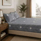 Modern Geometric Grey Design Double Bedsheet ( 90*100inch, King )