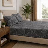 Luxury Charcoal Geometric Summer Double Bedsheet ( 90*100inch, King )