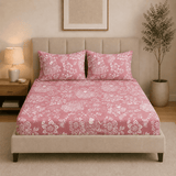 Pink Rosewood Garden Design Double Bedsheet ( 90*100inch, King )