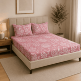 Pink Rosewood Garden Design Double Bedsheet ( 90*100inch, King )