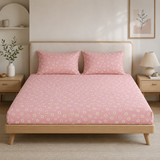Super Soft Pink Flower Design Summer Double Bedsheet ( 90*100inch, King )