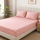 Super Soft Pink Flower Design Summer Double Bedsheet ( 90*100inch, King )