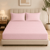Super Soft Pink wave Design Double Bedsheet ( 90*100inch, King )