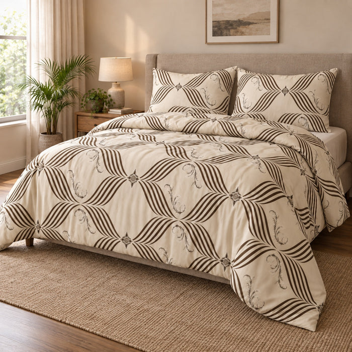 Mocha Arc Comforter Set – Lightweight , King Size (90x100 inches)