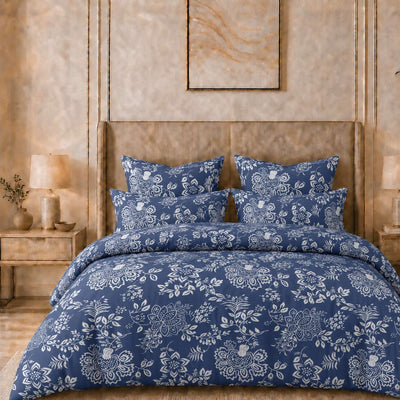 Blue Botanical Floral 7D Comforter set ( 90x100 inch)
