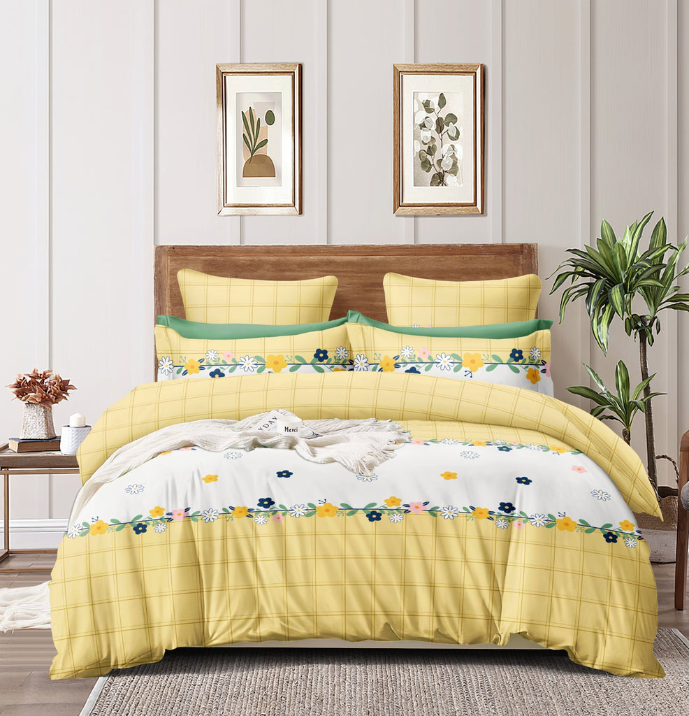 Super Soft Yellow Line Design Ac Comforter Set (4 pc Set)