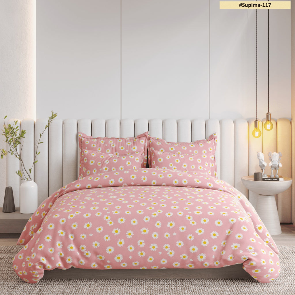 Super Soft Pink FLower Design Ac Comforter Set (4 pc Set, King size)