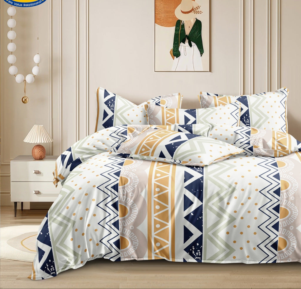 Soft Ac Comforter Set Tribal Elegance ( ELASTIC Bedsheet, 4 pc Set  )