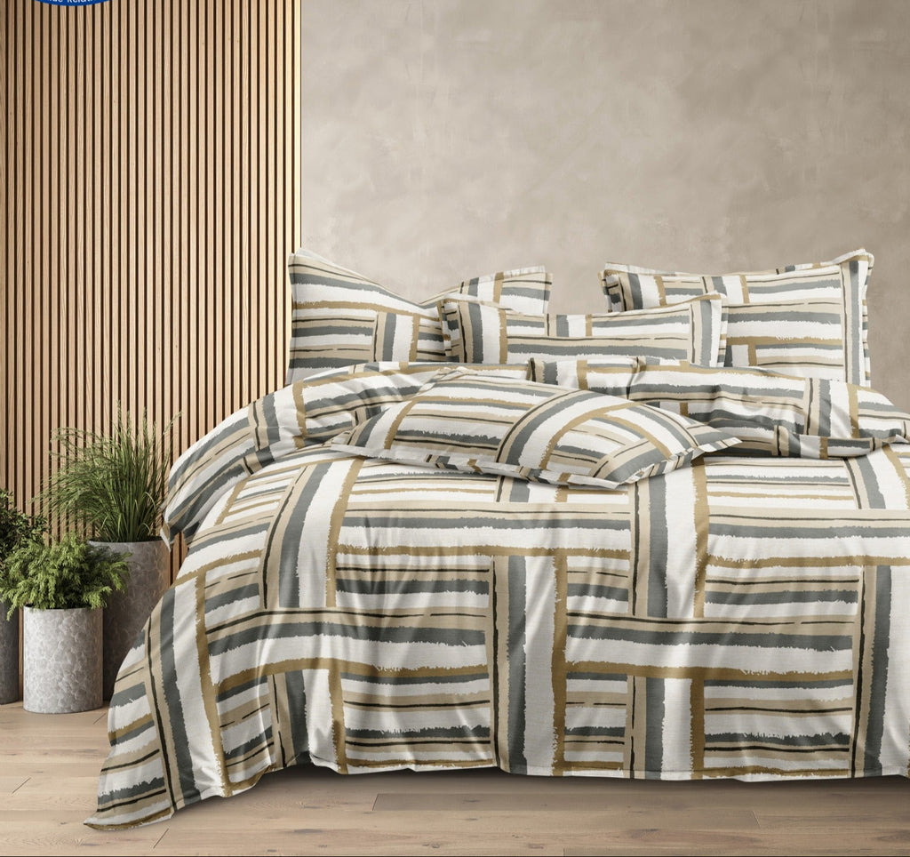 Soft Ac Comforter Set Urban Grid ( ELASTIC Bedsheet, 4 pc Set)