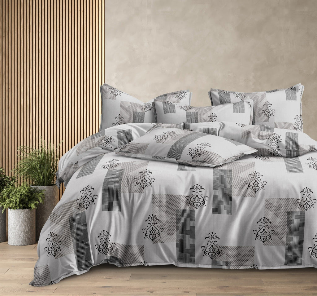 Soft Ac Comforter Set Monochrome Royal (ELASTIC Bedsheet, 4 pc Set)
