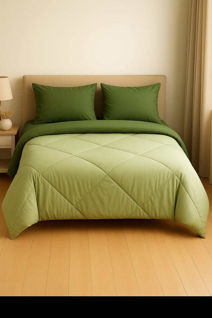 Premium Plain Pastel Comforter – Lightweight, Ultra Soft & Reversible ( Pastel Green + Olive )