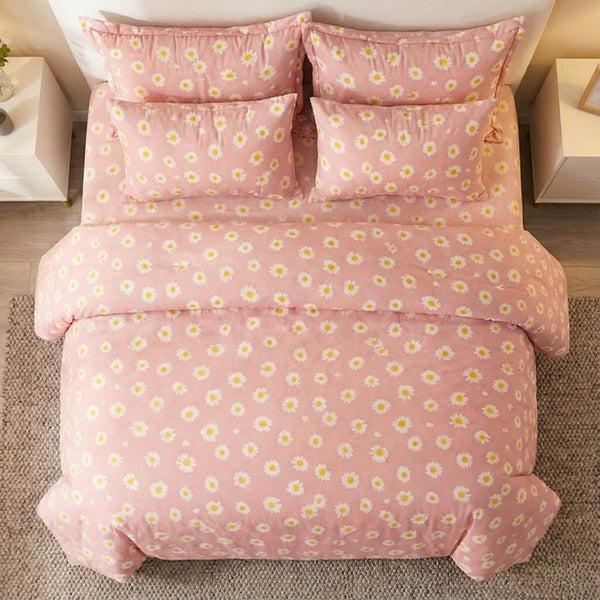 Super Soft Pink FLower Design Ac Comforter Set (90x100 Inch)