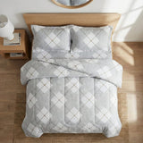 Super Soft Ac Comforter Set Grey Diamond Grid Design (90x100 inch)