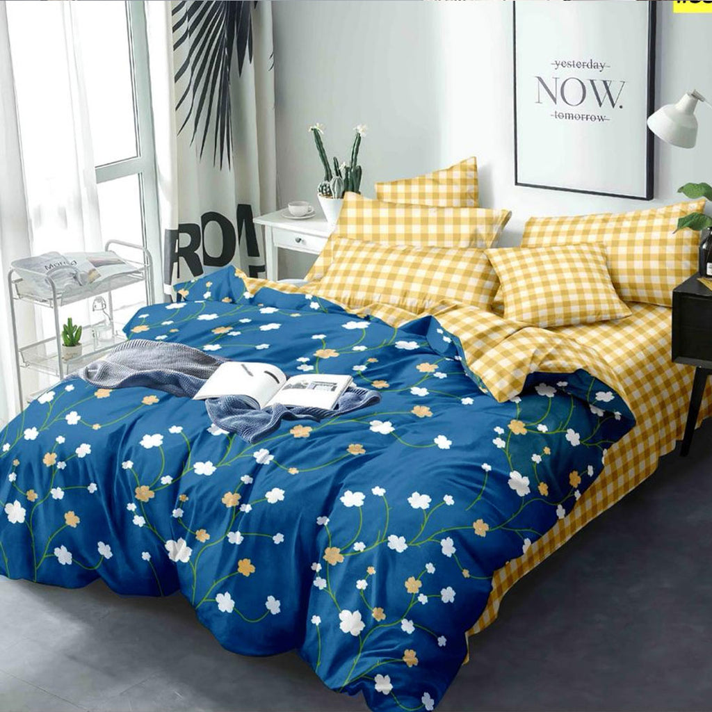 Super Soft Reversible Ac Comforter Set Bright Blue Flower Design  ( 4 pc Set )
