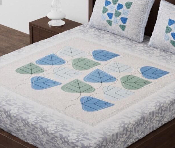 Leafy Floral Cotton Printed Double Bedsheet (100*108 inch)