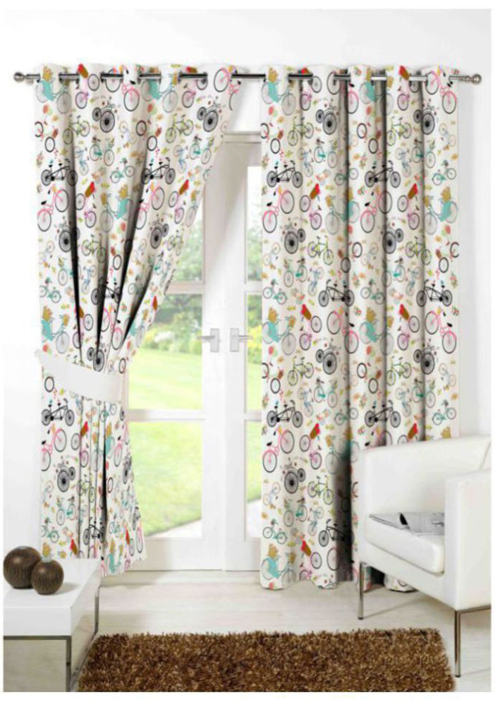 Beautiful Long Crush Solid Cycle Print Curtain Combo ( 4 x 7 , pack of 2)