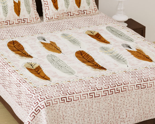 Line Floral Cotton Printed Double Bedsheet (100*108 inch)