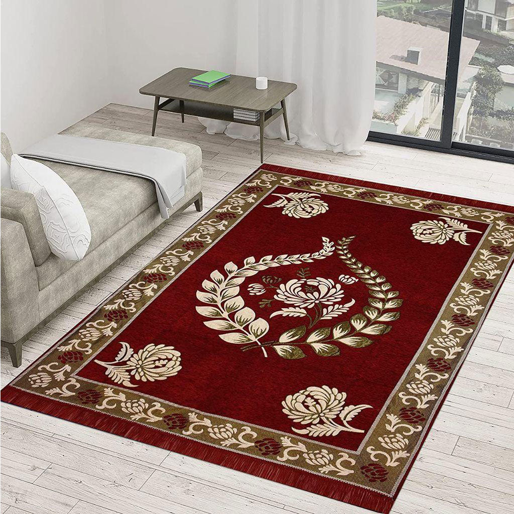 Royal Design Exclusive Velvet Carpets ( Red, 5*7 Feet )
