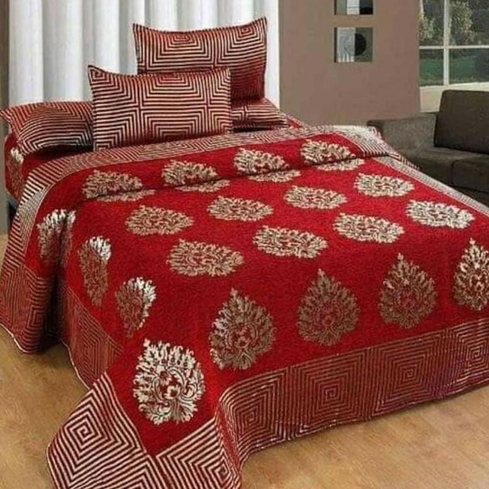 Flower Design Chenille King size Double Bedsheet ( King size, Red)