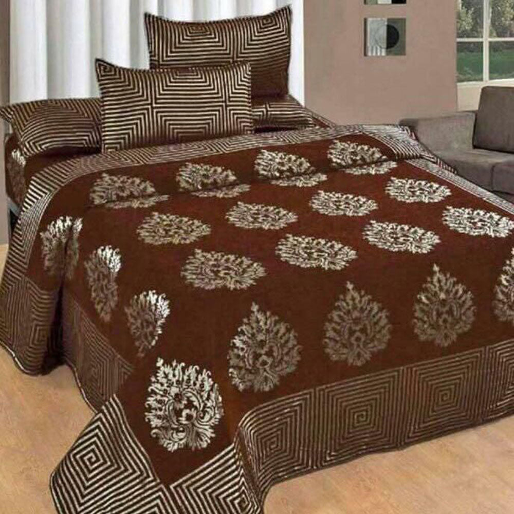 Flower Design Chenille King size Double Bedsheet ( King size, Brown)