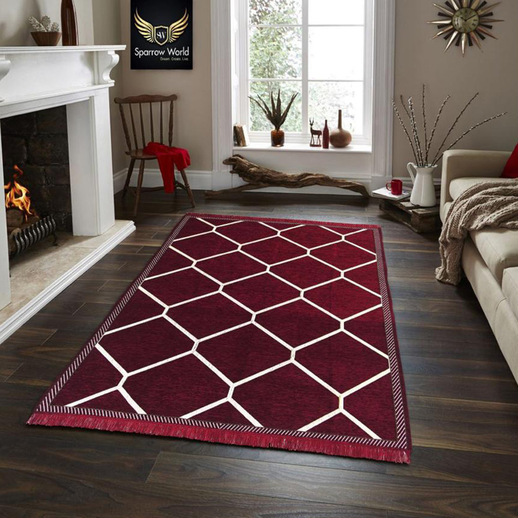 Grill Design Exclusive Velvet Carpets ( Red, 5*7 Feet )