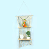 White Macramé Hanging Double Wall Shelf (L-90cm ,W-40cm)