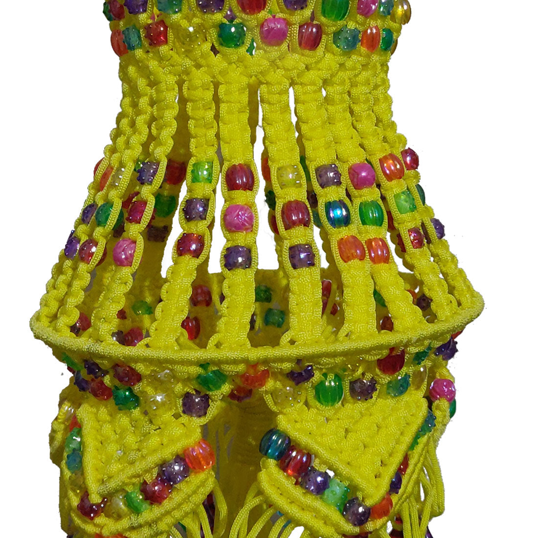 Buy this bright yellow color macrame jhumar online.