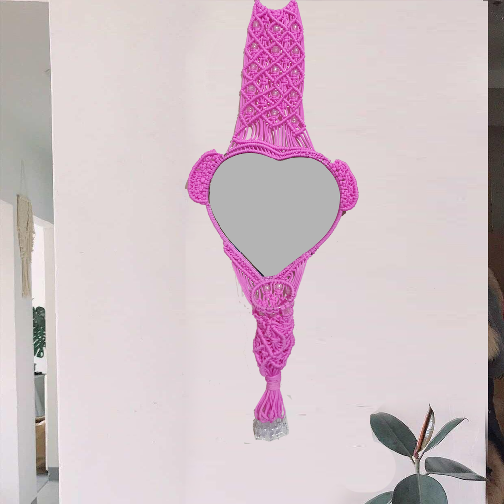 Macramé Handicraft Pink Mirror ( 34cm )