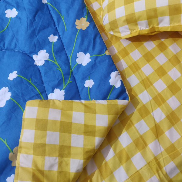 Super Soft Reversible Ac Comforter Set Bright Blue Flower Design  ( 4 pc Set )
