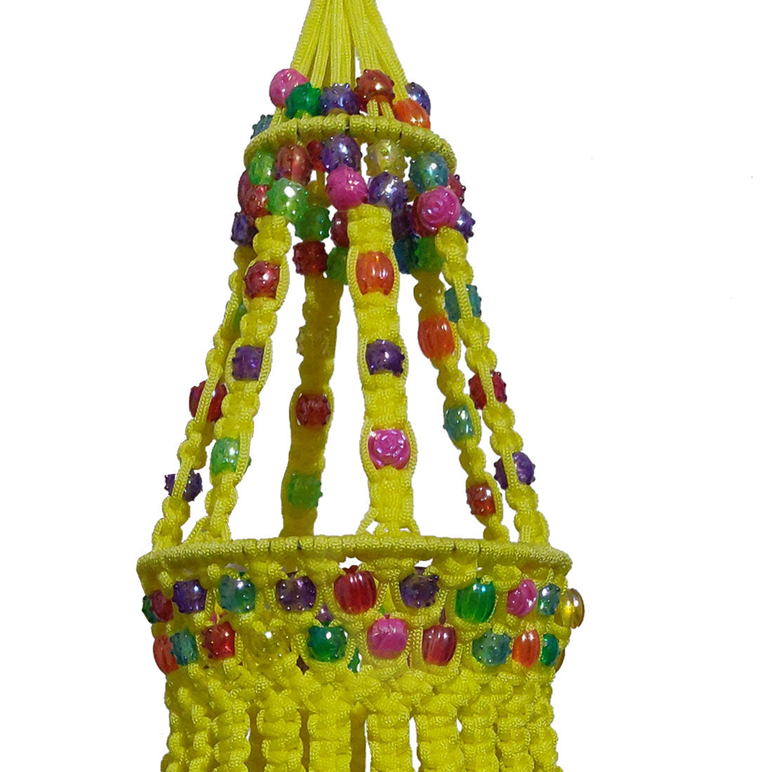 Buy this bright yellow color macrame jhumar online.