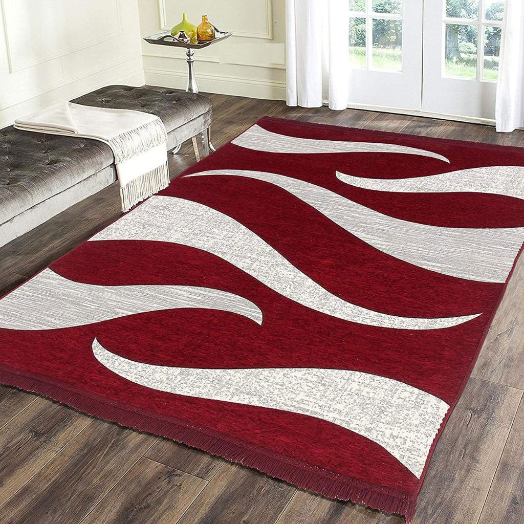 Wave Design Exclusive Velvet Carpets ( Red, 5*7 Feet )