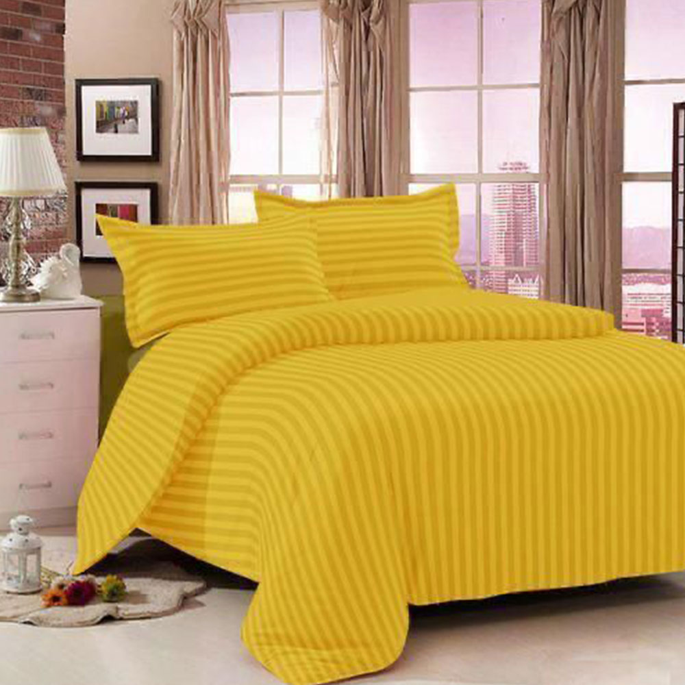 Plain Strip Design 100% Cotton Double Bedsheet ( King size, Yellow)