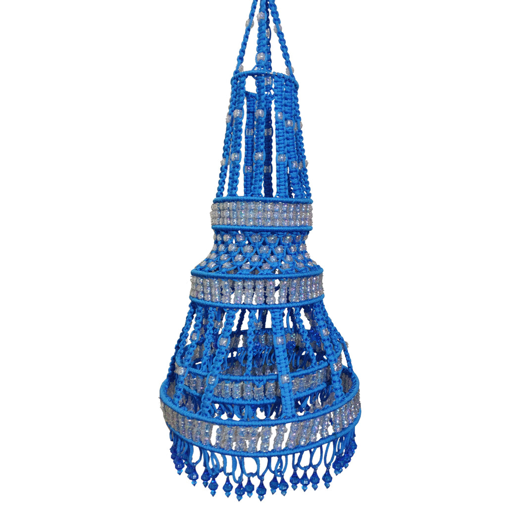 Buy this bright blue color macrame jhumar online.