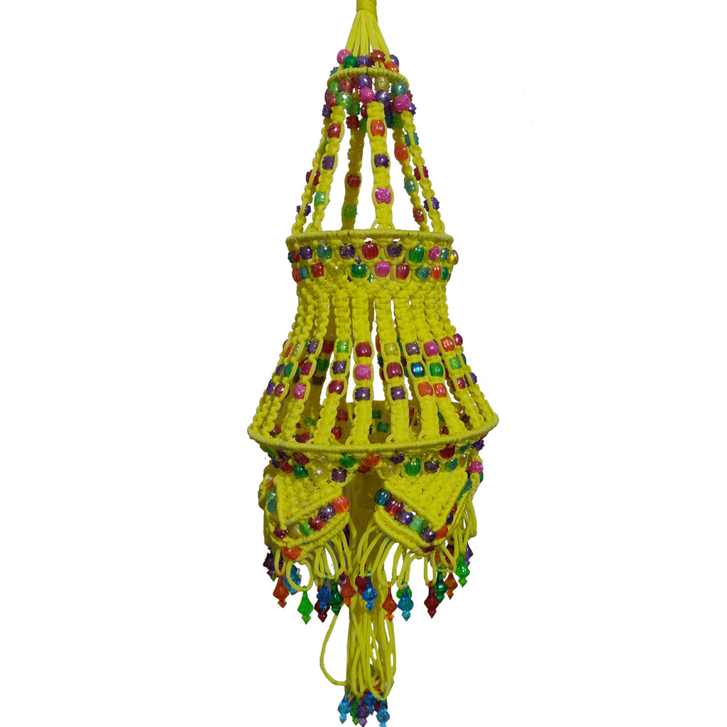 Buy this bright yellow color macrame jhumar online.