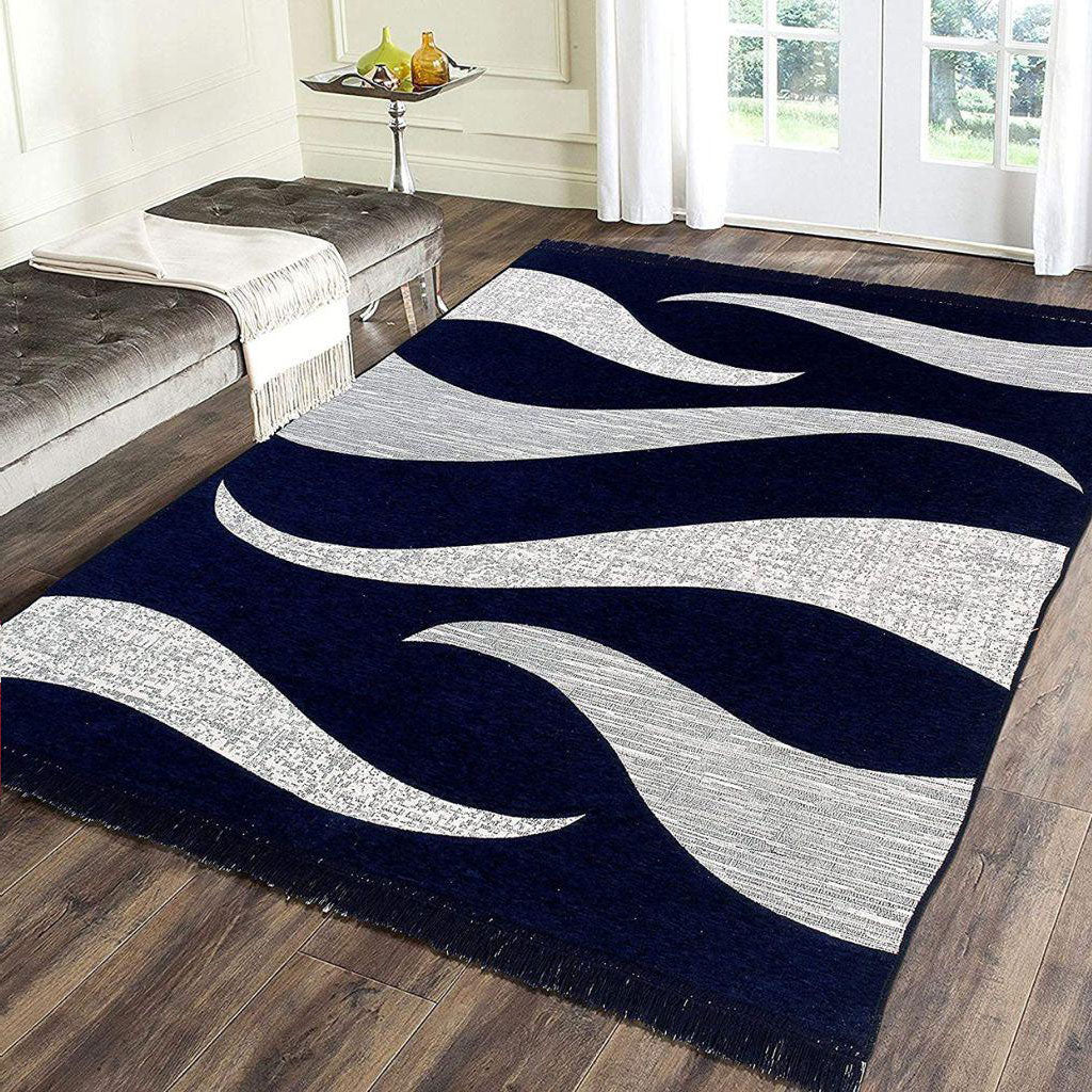 Wave Design Exclusive Velvet Carpets ( Blue, 5*7 Feet )