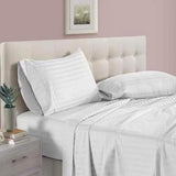 Plain Strip Design 100% Cotton Double Bedsheet ( King size, White)