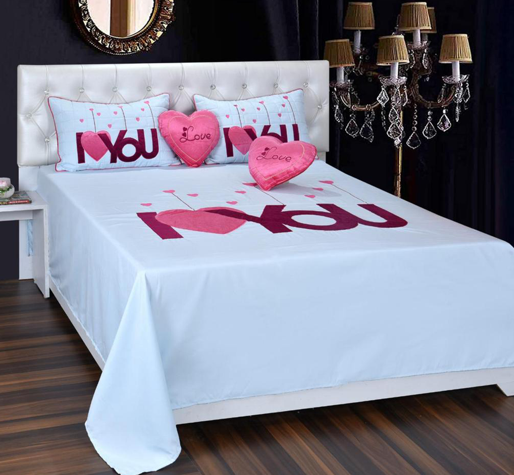 Love Design Double Bedsheet ( 90*100inch, Queen)