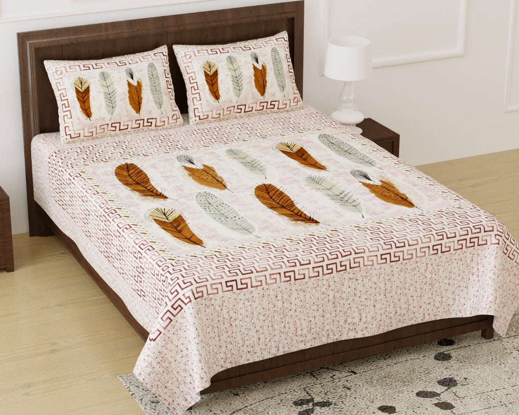 Line Floral Cotton Printed Double Bedsheet (100*108 inch)