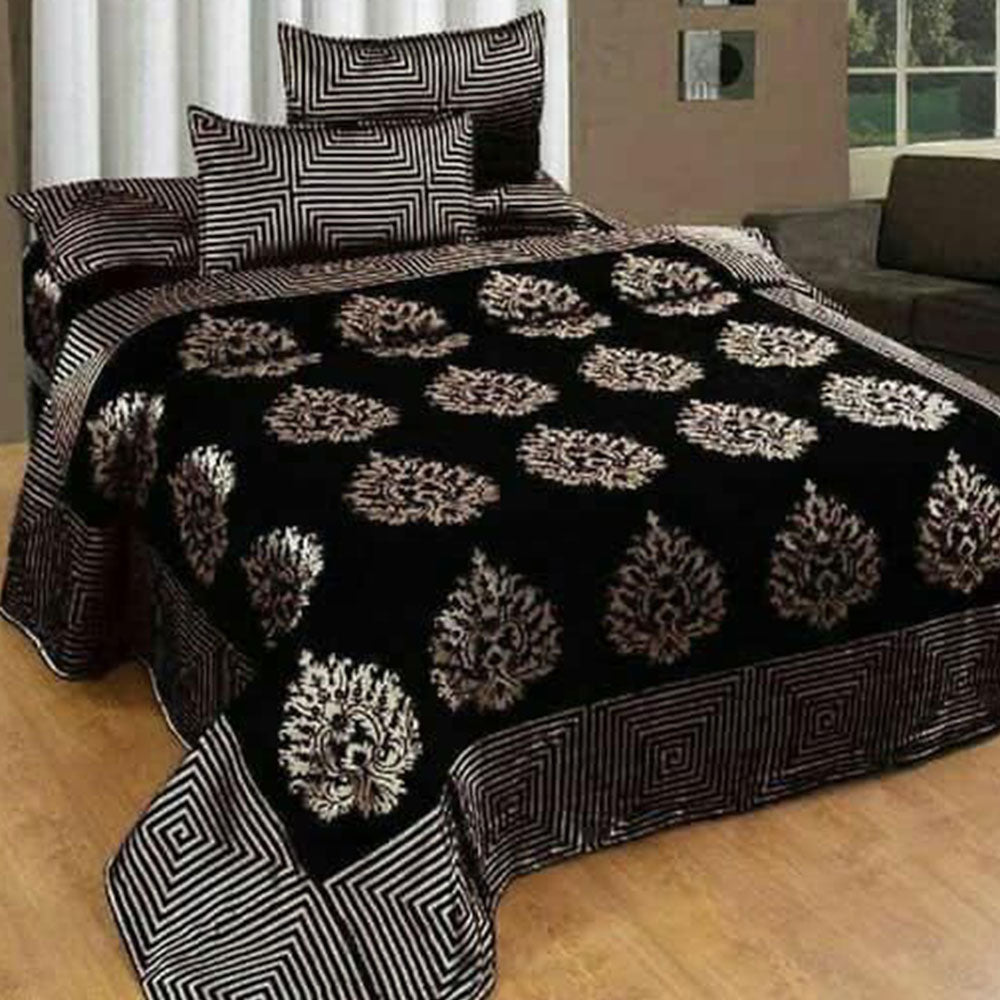 Flower Design Chenille King size Double Bedsheet ( King size, Black)