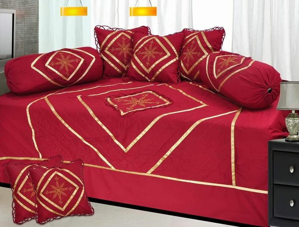 Embroidery 100% Cotton Single Bedsheet( 8pc ,Deewan Set )