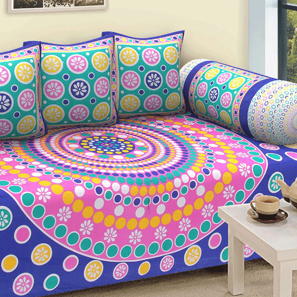 Jaipuri Design Single Bedsheet ( 100% cotton, 6pc set, Diwan set )